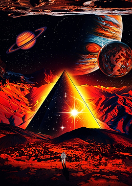 Astronaut Before Glowing Cosmic Pyramid