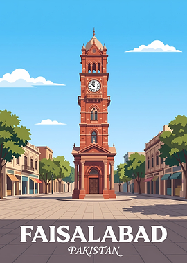 Faisalabad Clock Tower Travel Poster