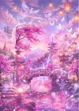 Magical Japanese Cherry Blossom Landscape
