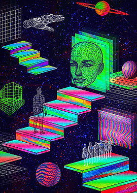 Surreal Digital Space Staircase Art