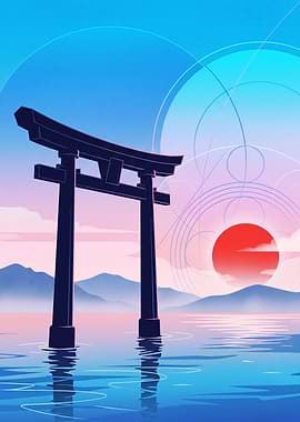 Torii Gate at Sunset Minimalist Art