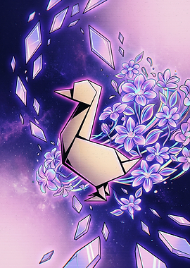 Origami Duck with Cosmic Flowers