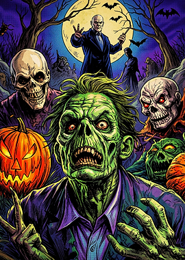 Spooky Halloween Zombie Comic Illustration