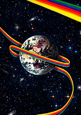 Rainbow Ring Planet in Deep Space
