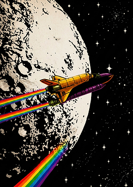 Space Shuttle Leaving Rainbow Trails