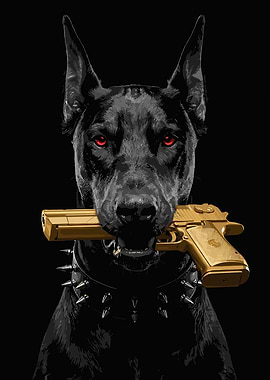 Doberman with Gold Desert Eagle