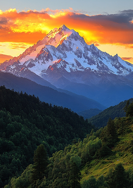 Golden Sunset Over Snow-Capped Mountain