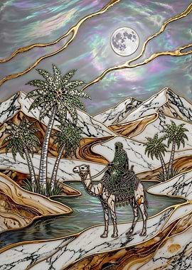 Moonlit Oasis – Jeweled Desert Mystique – Abstract Fantasy #38