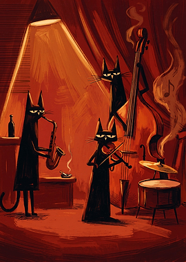 Jazz Band Cats Music Retro Illustration