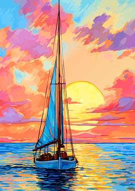 Sailboat at Sunset Painting