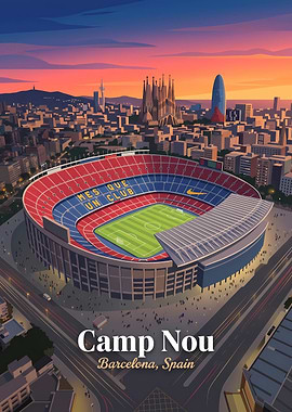 Camp Nou Stadium Barcelona Sunset Poster