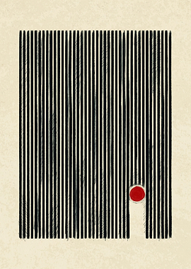Red Sun Lines Abstract Minimalist Ink Sketch