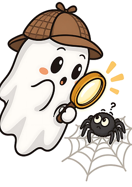 Cute Ghost Detective Investigating a Spider