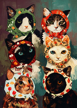 Babushka Cats Cute Pets Oil Painting