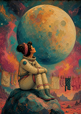 Astronaut Doing Laundry on Alien Planet