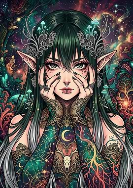 Ethereal Cosmic Elf with Mushroom Crown