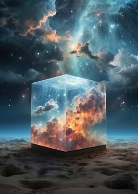 Surreal Cosmic Cube in Desert
