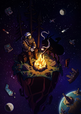 Astronaut Camping on Floating Space Island