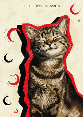 Smiling Tabby Cat Quotes Retro Sketch