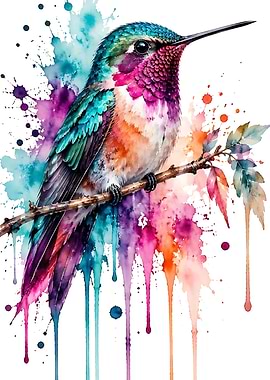 Vibrant Watercolor Hummingbird Illustration