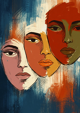 Diverse Women Portraits Abstract Brush Strokes