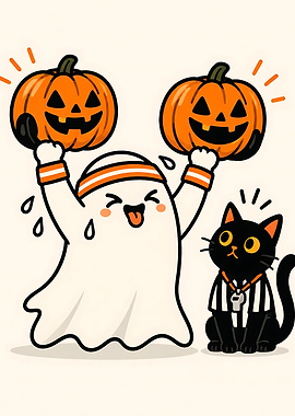 Cute Ghost and Referee Cat