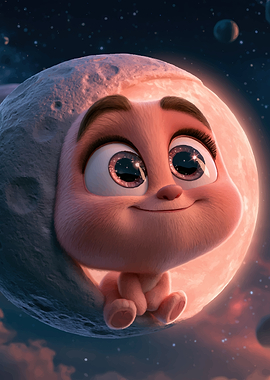 Cute Baby Creature Sitting on Moon