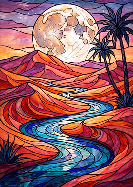Stained Glass Desert Moonscape