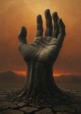 Giant Stone Hand Rising from Earth