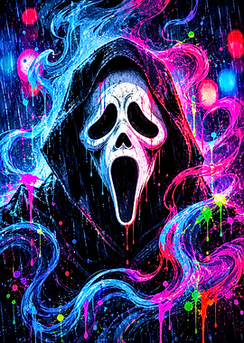 Neon Ghostface Scream Horror Art