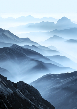 Misty Blue Mountain Range Landscape
