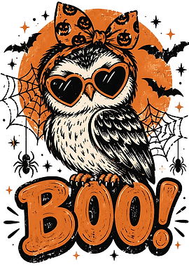 Cute Halloween Owl with Boo Text