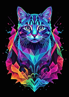 Geometric Colorful Cat Portrait
