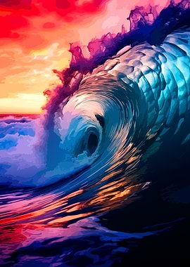 Vibrant Sunset Ocean Wave