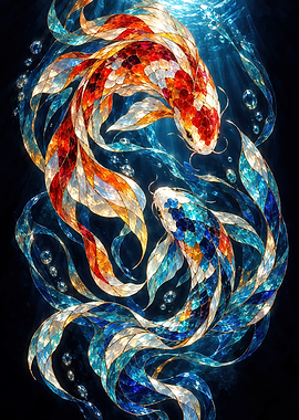 Stained Glass Koi Fish Duo