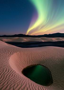 Aurora Borealis Over Desert Sand Dunes