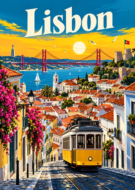 Lisbon Travel Poster with Tram