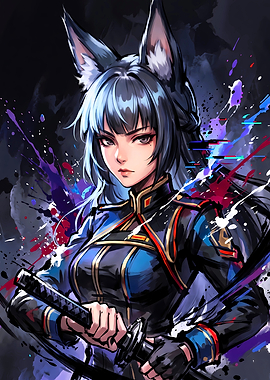 Anime Wolf Girl Warrior with Katana