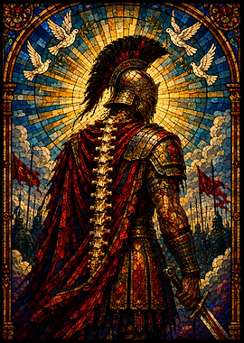 Stained Glass Roman Centurion Warrior