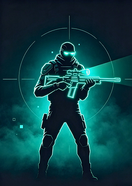 Neon Tactical Sniper Silhouette