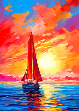 Vibrant Sailboat at Sunset Painting
