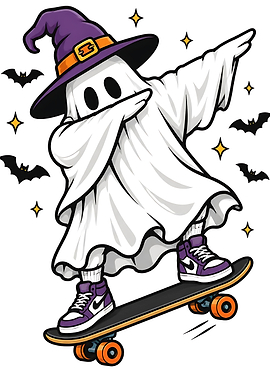 Dabbing Ghost Skater Halloween Illustration