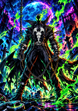 Spawn Standing Amidst Neon Chaos