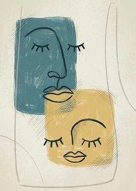 Abstract Faces Line Art Minimalist Boho Sketch