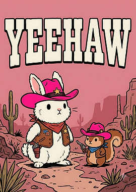 Cute Cowboy Rabbit and Squirrel