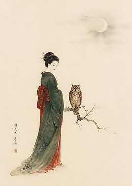 Woman in Kimono with Owl