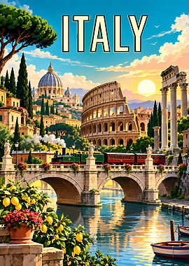 Vintage Italy Travel Poster Illustration