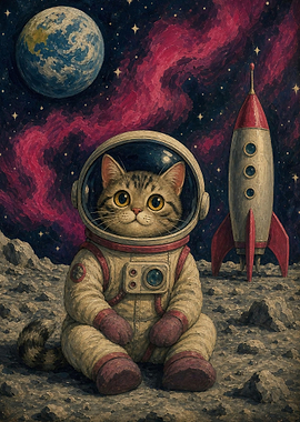 Cute Cat Astronaut on the Moon