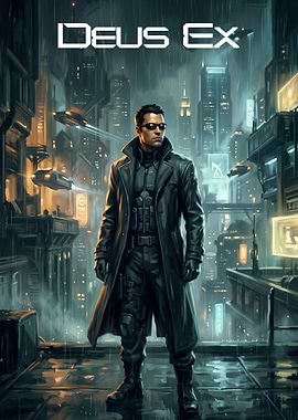 Deus Ex Cyberpunk City Poster