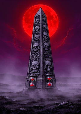 Dark Obelisk Under Red Moon